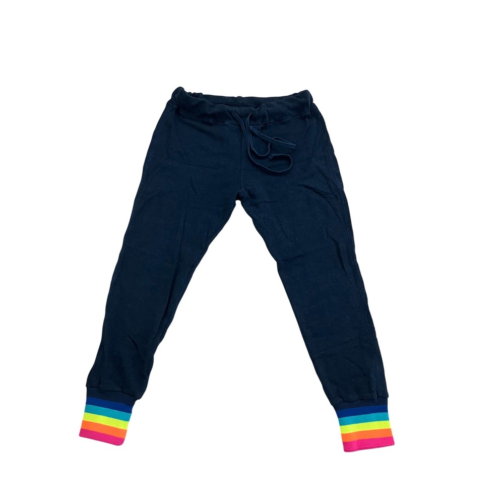 Sundry Navy Blue Rainbow Neon Stripe Cuff Jogger Sweatpants Size 3 Large USA